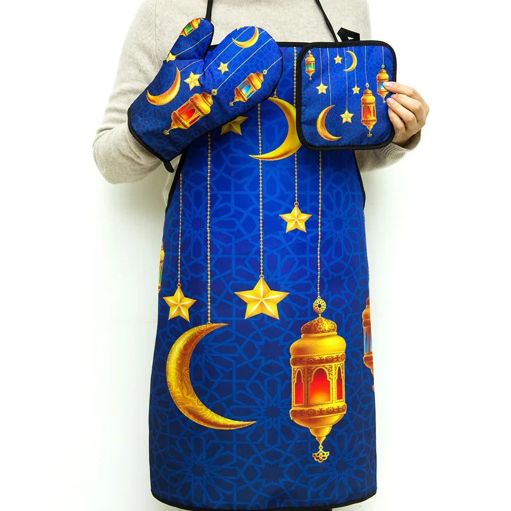 Ramadan Mubarak Kitchen Set – Apron, Oven Mitt & Pot Holder Kitchen Gift Set Peaceful Pleasures Health and Wellness H