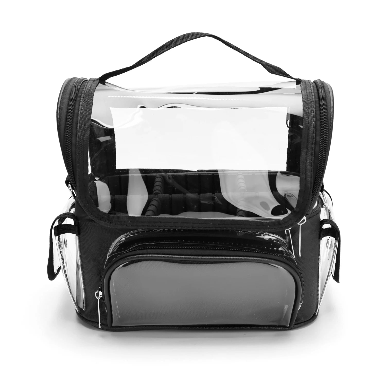 Professional Dividers Makeup Brush Case Makeup Artist Travel Clear Waterproof Cosmetic Organizer Bag with Adjustable Strap Peaceful Pleasures Health and Wellness Black