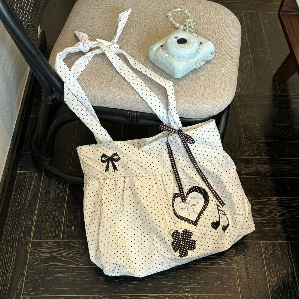 Tote Bag Large Capacity With Polka Dot Heart Print For Commuting And Everyday Use Peaceful Pleasures Health and Wellness