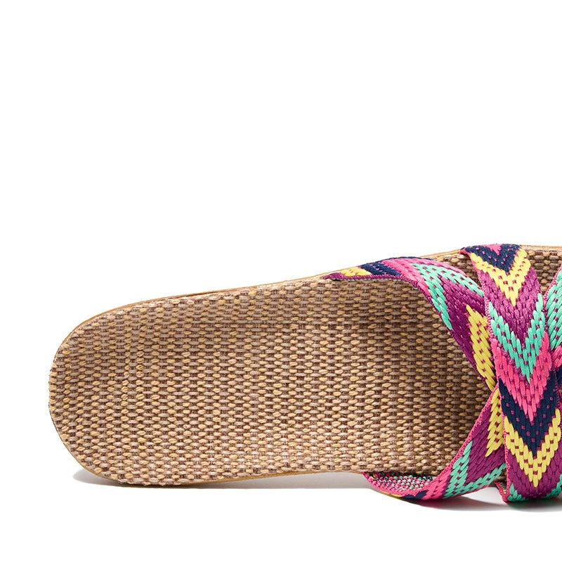 Women's Bohemian Linen Slides – Lightweight Anti-Slip Summer Slippers