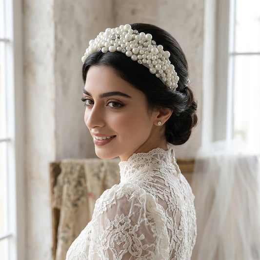 Bridal Headband Vintage Pearl Hair Accessory Hand-made Multi Row Design for Wedding Photography Peaceful Pleasures Health and Wellness
