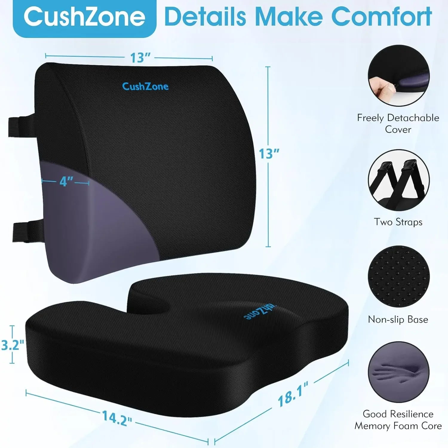 Adjustable Lumbar Support & Seat Cushion for Sciatica Pain Relief, Washable Memory Foam for Car, Office, Travel Peaceful Pleasures Health and Wellness