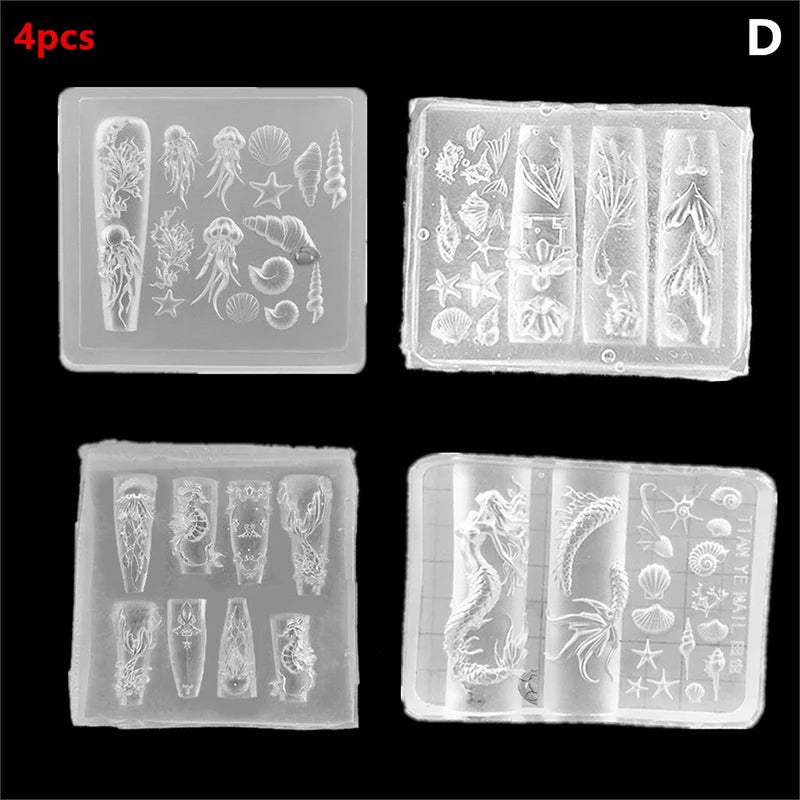 Ocean Series Silicone Mold for Nail Art 3D Starfish Jellyfish Sea Shell Conch Animal Motifs Manicure Stamping Tools Peaceful Pleasures Health and Wellness D