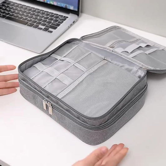 Black Oxford Cloth Electronic Accessory Storage Bag, Cube Travel Bag, Portable Data Cable Headphone Organizer Bag Office suppli Peaceful Pleasures Health and Wellness