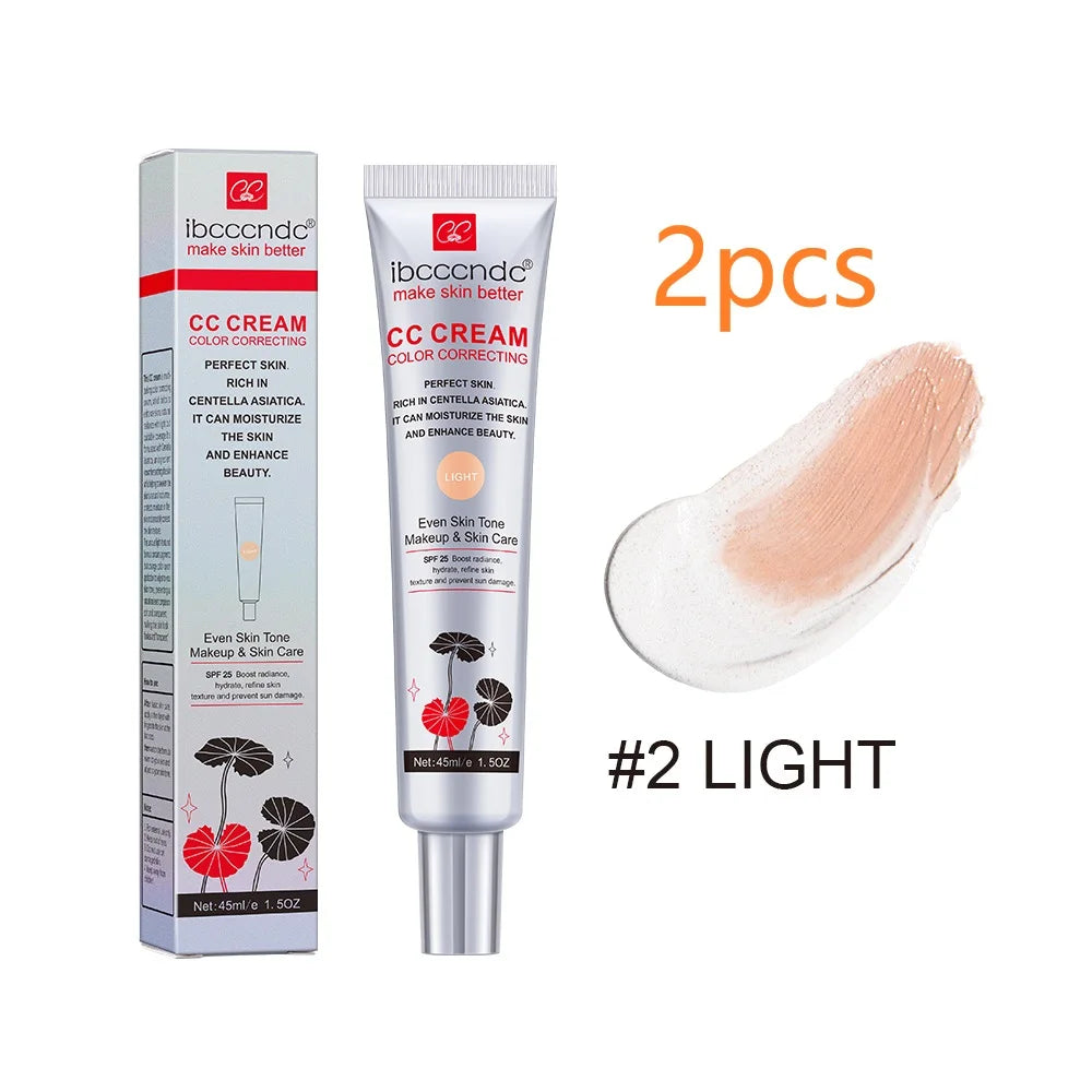45ml Color Correcting CC Cream Facial Centella Asiatica Repair BB Cream Natural Concealer Whitening Liquid Foundation Cosmetics Peaceful Pleasures Health and Wellness light 2pcs