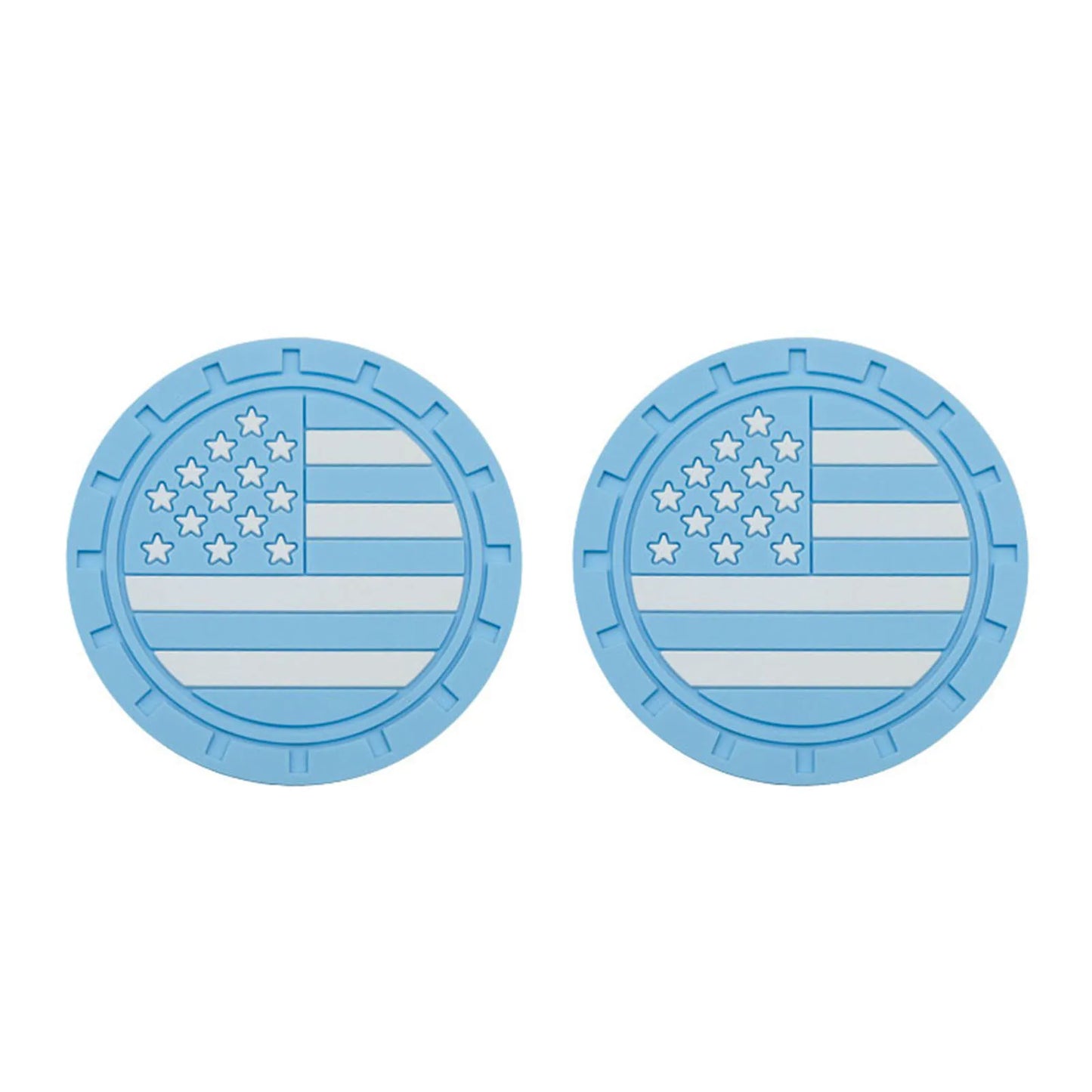 2pcs Anti Slip Shockproof Drink Mat with American Flag Pattern US Flag Insert Car Cup Coaster 2.75 Inch Car Interior Accessories Peaceful Pleasures Health and Wellness Sky Blue Silicone