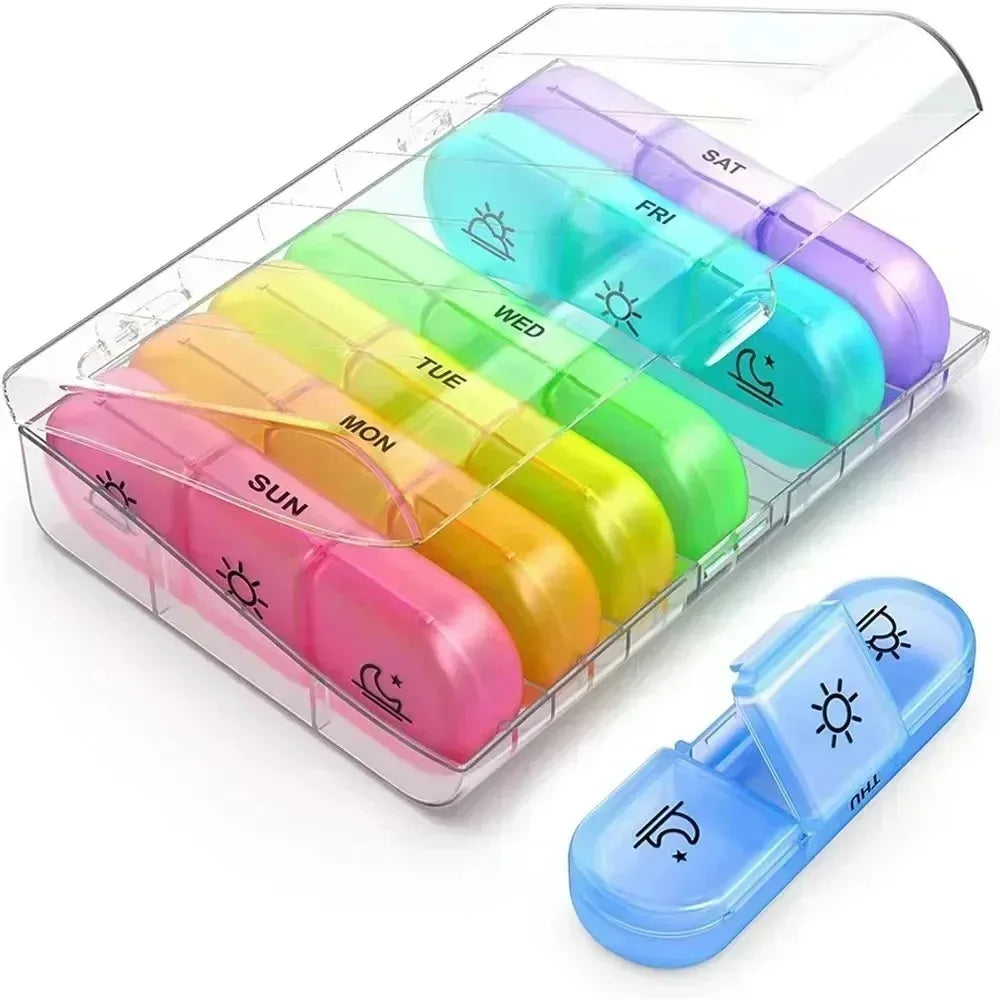 Pill Box 7 days Organizer 21 grids 3 Times One Day Portable Travel with Large Compartments for Vitamins Medicine Fish Oils Peaceful Pleasures Health and Wellness MULTI