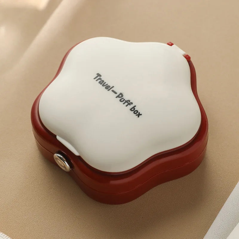 Portable Travel Powder Puff Storage Box Student Breathable Powder Puff with Mirror Dust-proof Makeup Box Small and Exquisite New Peaceful Pleasures Health and Wellness Red