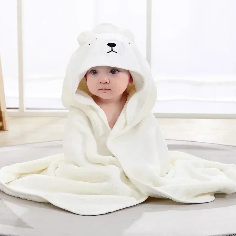 Baby Hooded Bath Towel | Cartoon Animal Coral Fleece 0–12M