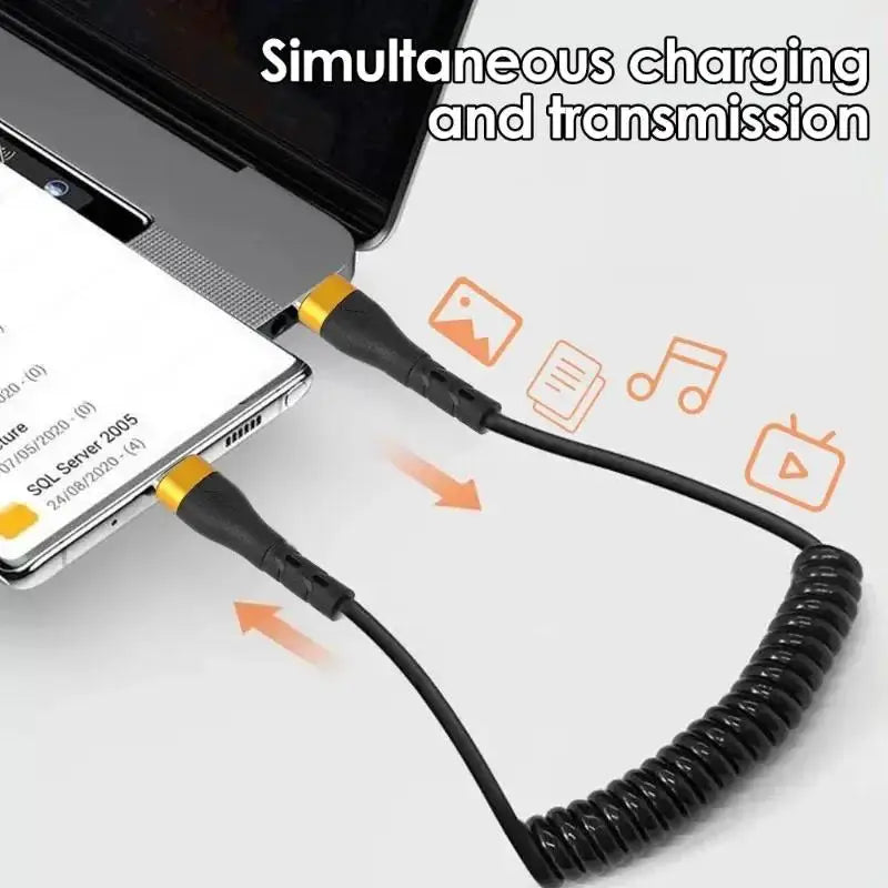 120W USB-C Coiled Car Charger Cable – PD Fast Charge