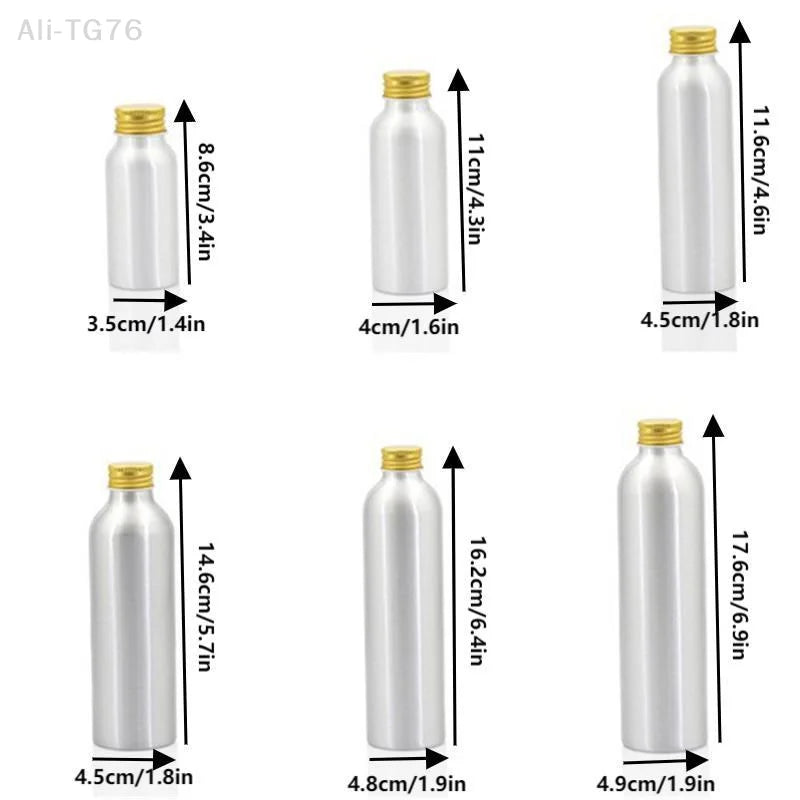 Gold Aluminum Refillable Travel Bottle 50ml–250ml Screw Cap