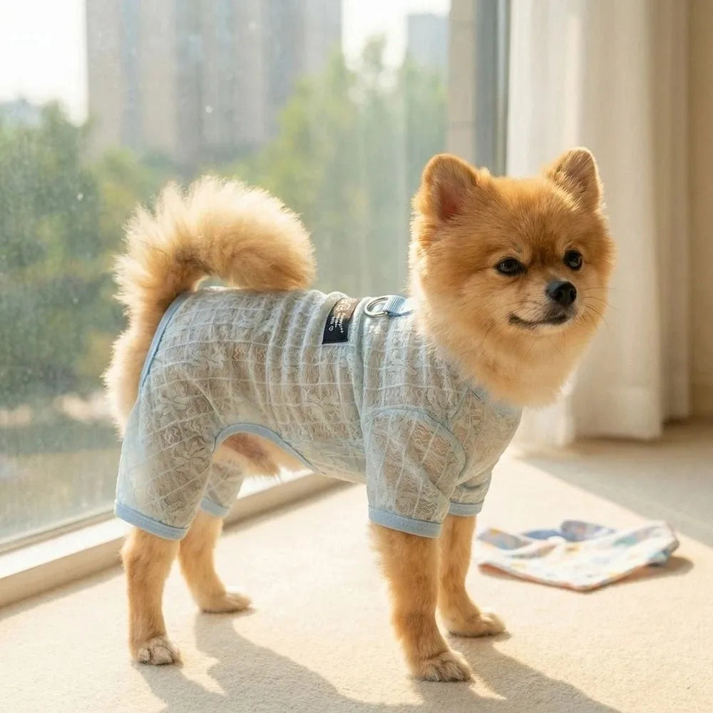 Breathable Mesh Dog Cooling Jumpsuit | Flower Print Sun Cover