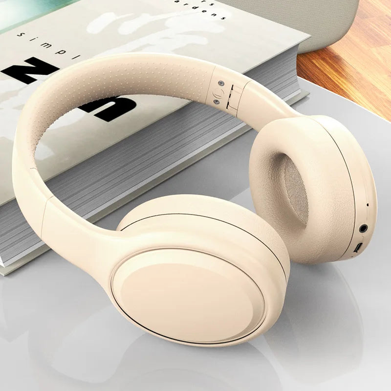 Bluetooth 5.3 Headphones 3.5mm Wired Headsets Over Ear Gaming Earphones Foldable Wireless Earphones with Mic TF/AUX Music Play Peaceful Pleasures Health and Wellness Beige