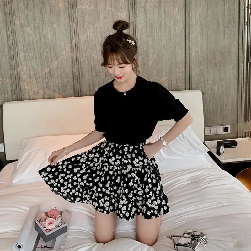 Satin Floral Mini Skirt | Kawaii Harajuku Streetwear Women