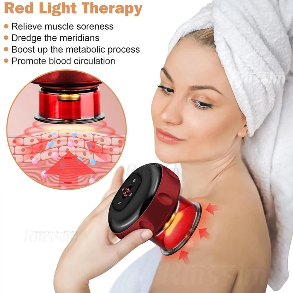Smart Vacuum Cupper Body Cupping Scraping Massager Electric Heated Suction Cup Device Back Neck Arm Massager Relieve Fatigue Peaceful Pleasures Health and Wellness