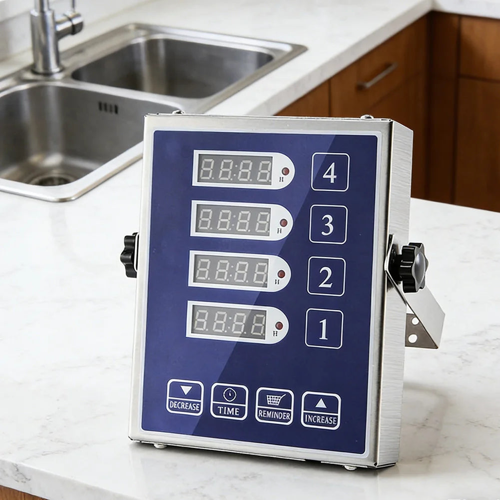 Restaurant 4-Channel Reminder Timer Digital Restaurant Timer Clear LED Display Extra-Loud Adjustable Alarm Timer Kitchen Baking Peaceful Pleasures Health and Wellness