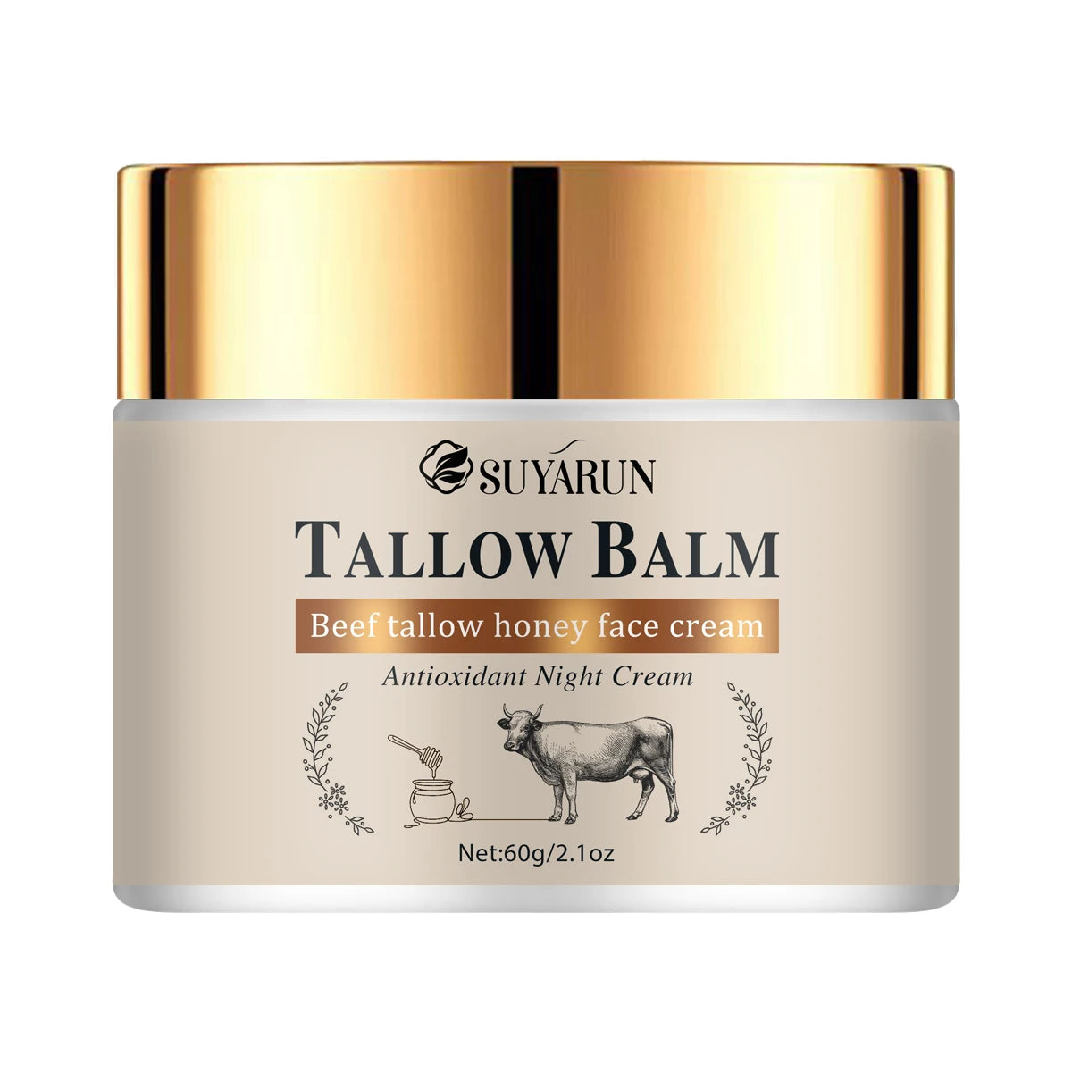 SUYARUN Organic Tallow Face Cream with Honey & Olive Oil - Moisturizing Anti-Aging Skincare for Dry Sensitive Skin. Peaceful Pleasures Health and Wellness 60g