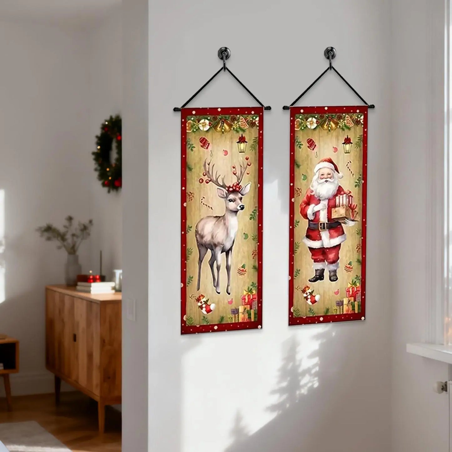 Christmas Banner 4-Piece Set – Santa Snowman Elk Porch Sign Holiday Banner Set Peaceful Pleasures Health and Wellness