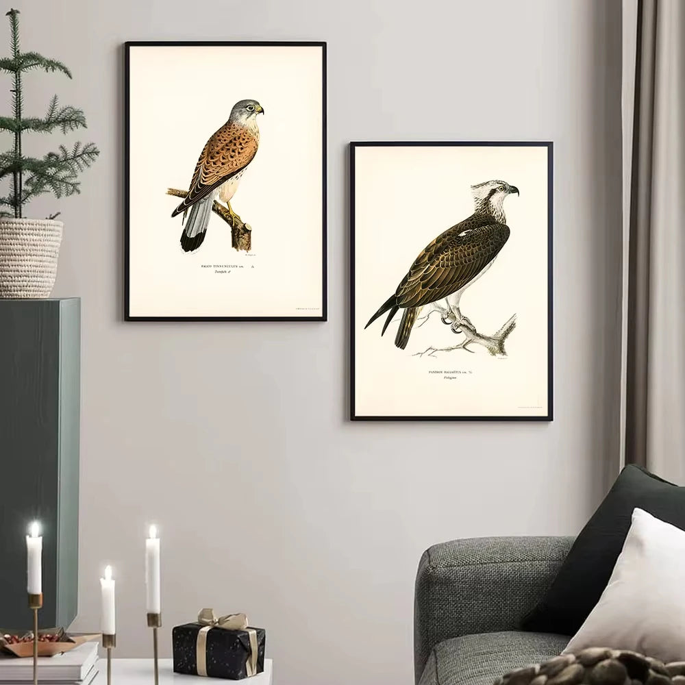 Retro Birds Poster and Print Vertebrate Canvas Painting Cormorant Bird Wall Picture Realism Art Mural Home Decor for Living Room Peaceful Pleasures Health and Wellness