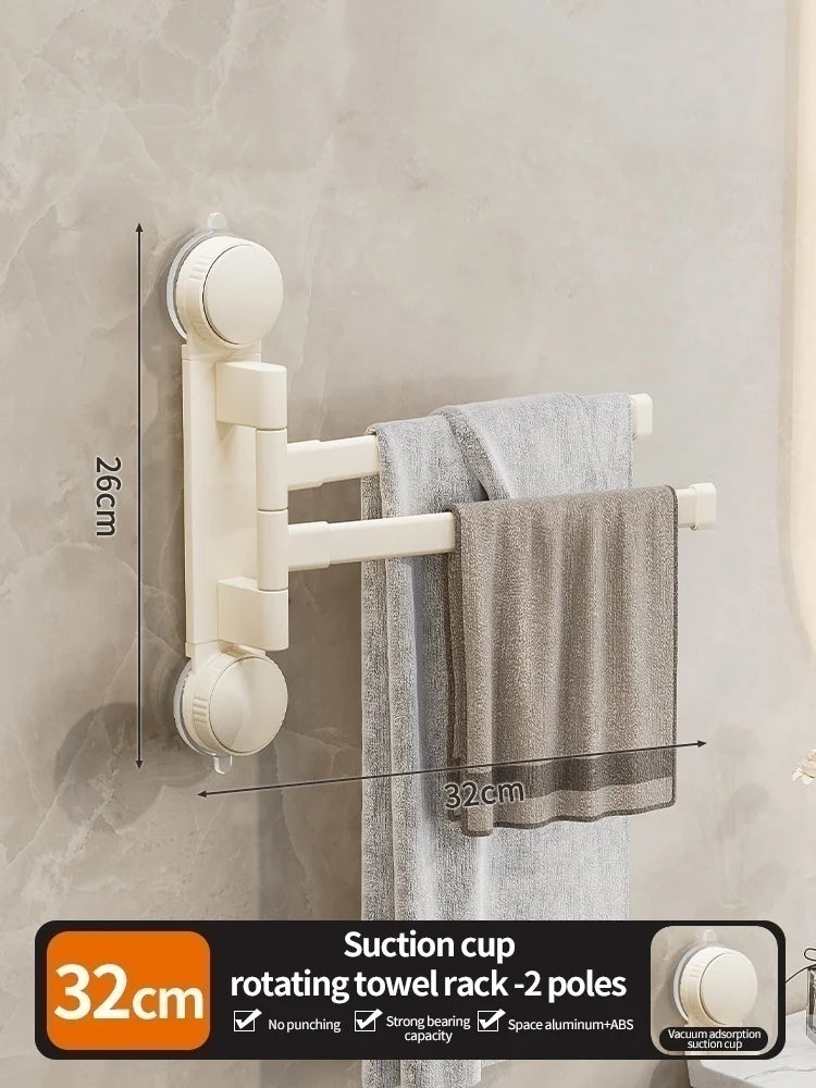 No-Drill Suction Rotating Towel Rack | Folding Double Bar