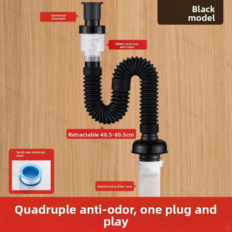P-Trap Kitchen Sink Drain Set – Strainer, Hose & Odor Filter