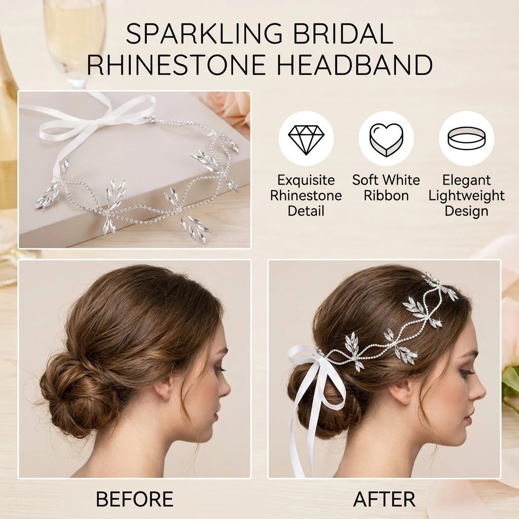 Bridal Hair Band With Rhinestones For Wedding Dress Elegant White Headpiece Peaceful Pleasures Health and Wellness