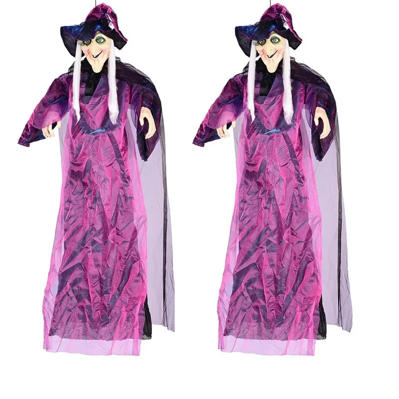 Voice-Activated Glowing Witch Halloween Hanging Prop | 1–4 Pack