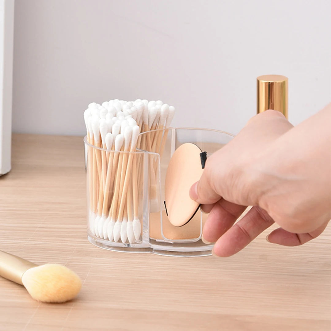 Clear Dual Compartment Cotton Swab & Cotton Ball Organizer Bathroom Storage Organizer Peaceful Pleasures Health and Wellness