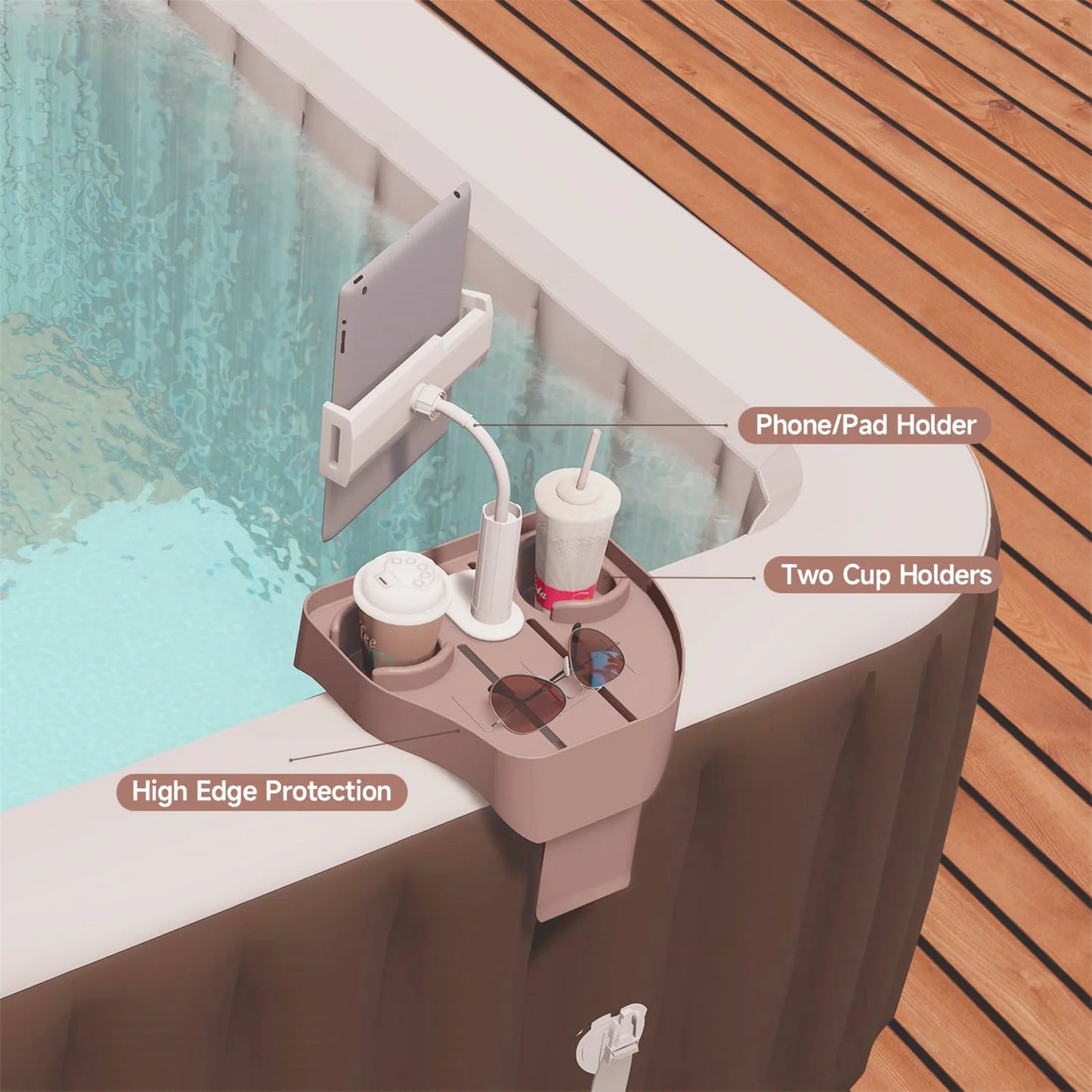 3 in 1 Pool Hot Tub with Cup Holder and Phone Mount Multifunctional Design for Swimming Pool Spa Hot Tub Bath Relaxation Peaceful Pleasures Health and Wellness