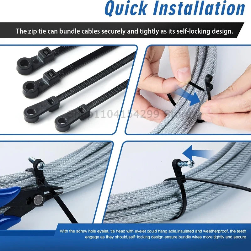 Nylon Screw Hole Cable Ties | Reusable Self-Locking Zip Ties