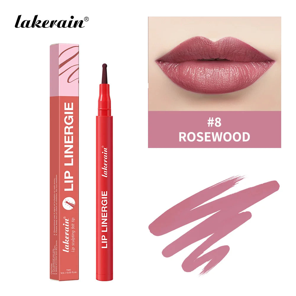 Lakerain Lip Liner Flexible Ballpoint Felt Tip Waterproof No Transfer & Smudges Long Lasting Lip Liner Stain 8 Color Lips Makeup Peaceful Pleasures Health and Wellness ROSEWOOD
