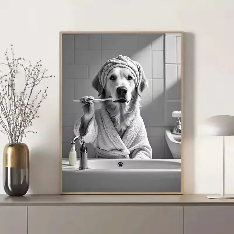 Funny Otter Toilet Paper Canvas Wall Art | Bathroom Poster