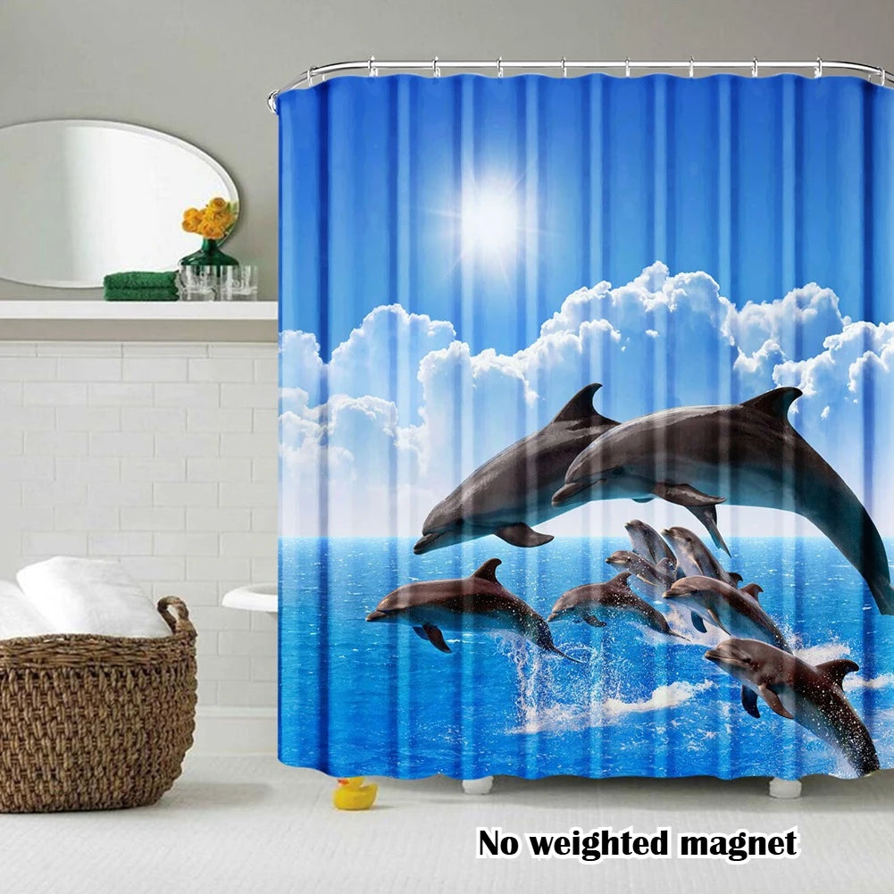 Shower Curtain with 12pc Hooks 180/200CM Bath Curtain Liners Rust-Proof Grommets Anti-Mould Waterproof Bathroom Curtains Peaceful Pleasures Health and Wellness Polyester DolphinB 180*180cm