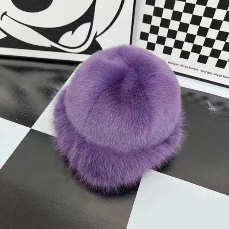 1pc Winter Thicken Faux Fur Fisherman Hat for Women, Windproof Snowproof Pilot Hat, Ear Protection Cap for Outdoor Riding Skiing Peaceful Pleasures Health and Wellness Purple