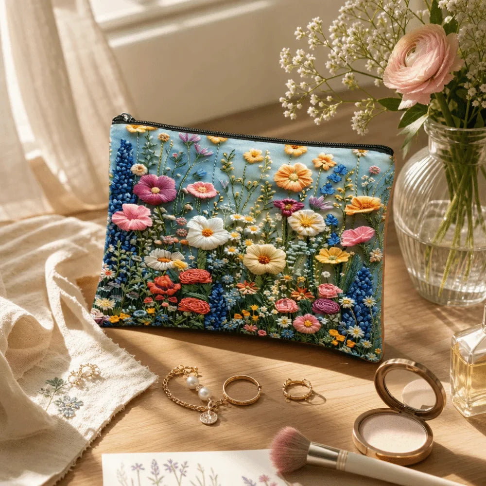 Floral Canvas Makeup Bag – Large Zipper Cosmetics Organizer