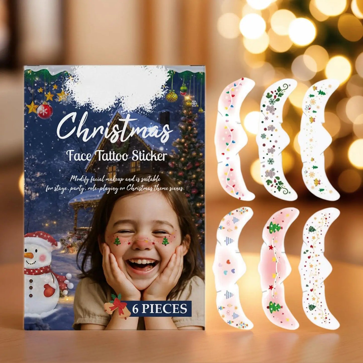 6-Piece Christmas Glitter Freckle Patches & Temporary Face Tattoos