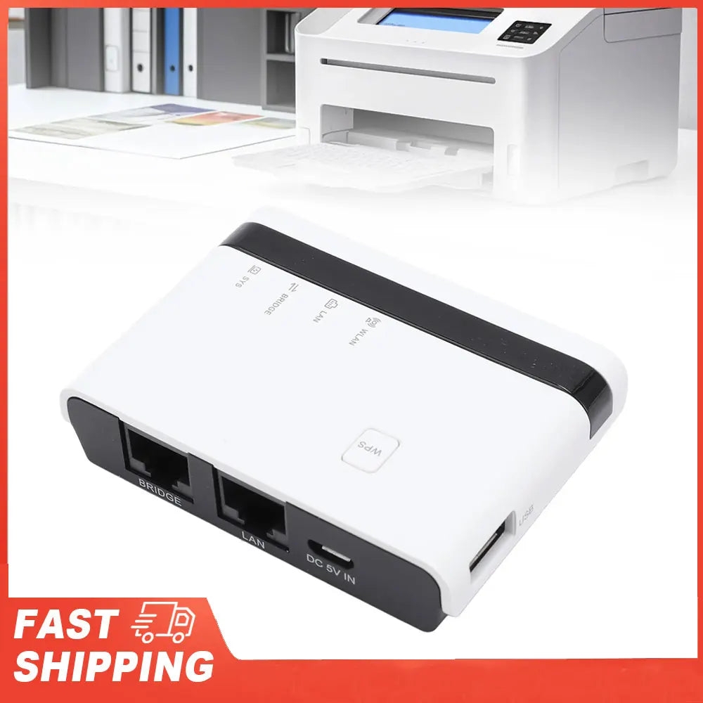 USB Print Server 10 100Mbps LAN Bridge Sharing Wired Wireless