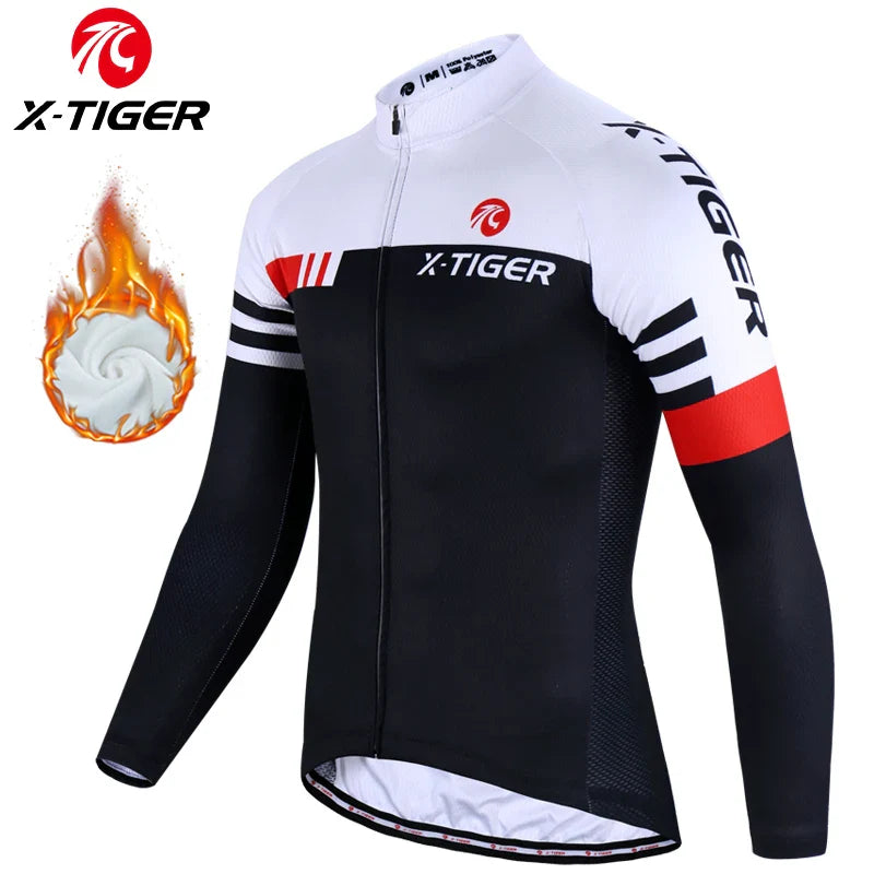 X-TIGER Men's Winter Thermal Fleece Cycling Jersey | Long Sleeve
