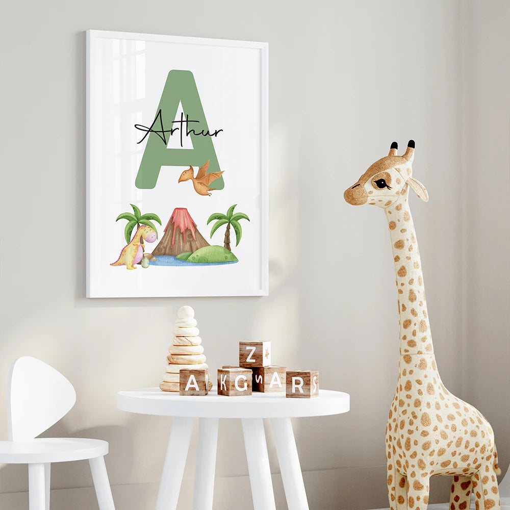 3pcs Personalized Name Cartoon dinosaur Wall Art Print Picture Canvas Poster Painting Living Room Children's Room Home Decor Peaceful Pleasures Health and Wellness