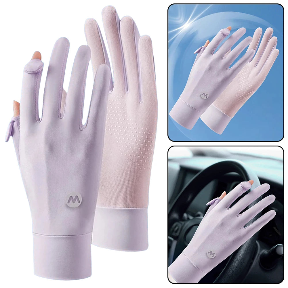 Women UV Sun Protection Gloves Full Finger Touchscreen Ultra Thin Sun Gloves Breathable Ice Silk Cycling Gloves for Summer Peaceful Pleasures Health and Wellness