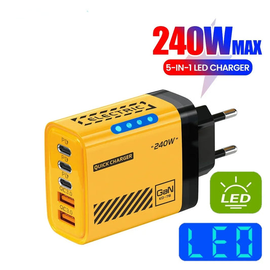 5-in-1 GaN 240W USB-C PD Fast Charger | 5-Port Wall Adapter GaN Wall Charger Peaceful Pleasures Health and Wellness
