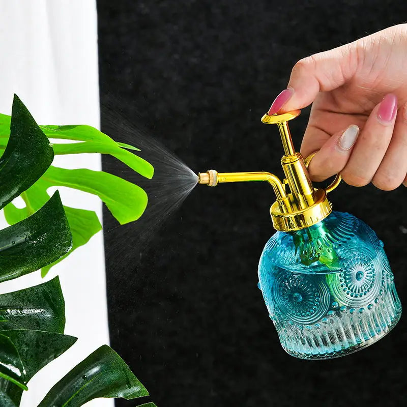Retro glass watering bottle European style embossed air pressure watering bottle gardening household flower watering bottle Peaceful Pleasures Health and Wellness