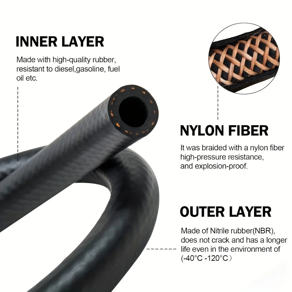 Gasoline Hose 6 Clamps Gas Pipes Lawn Mower Fuel Lines Cars Tractors