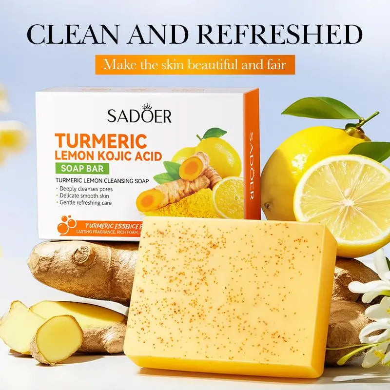 Kojic Acid & Turmeric Dark Spot Remover Soap Bar – Lemon & Hyaluronic Acid Brightening Face Soap 100g Peaceful Pleasures Health and Wellness