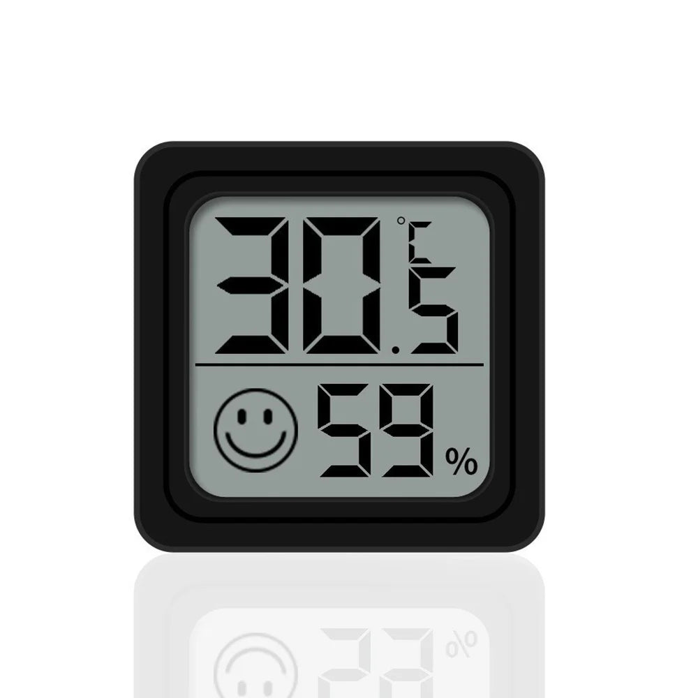 Mini LCD Digital Indoor Room Temperature Humidity Monitor with Comfort Indicator Wall/Desk Mount for Home Office Baby Room Peaceful Pleasures Health and Wellness WHITE Black Big smile face