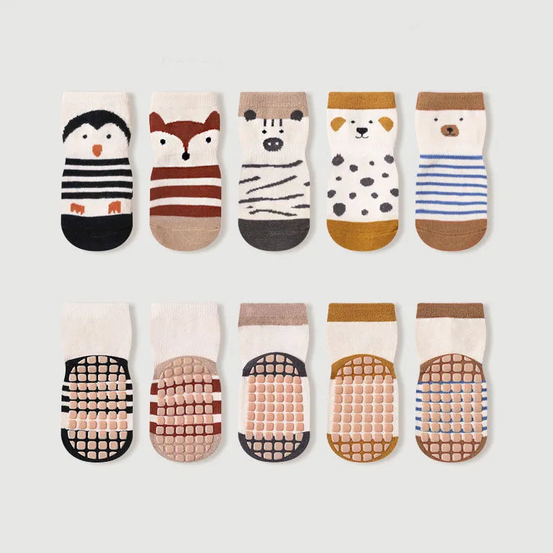 5 Pairs Kids Non-Slip Cartoon Floor Socks | Baby Toddler Kids Non-Slip Socks Peaceful Pleasures Health and Wellness 5 Pairs Mixed Color S 0-1Y 10-11cm