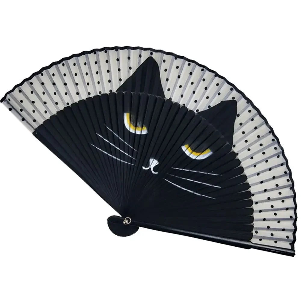 Bamboo Silk Cat Pattern Folding Fan – Decor & Gift