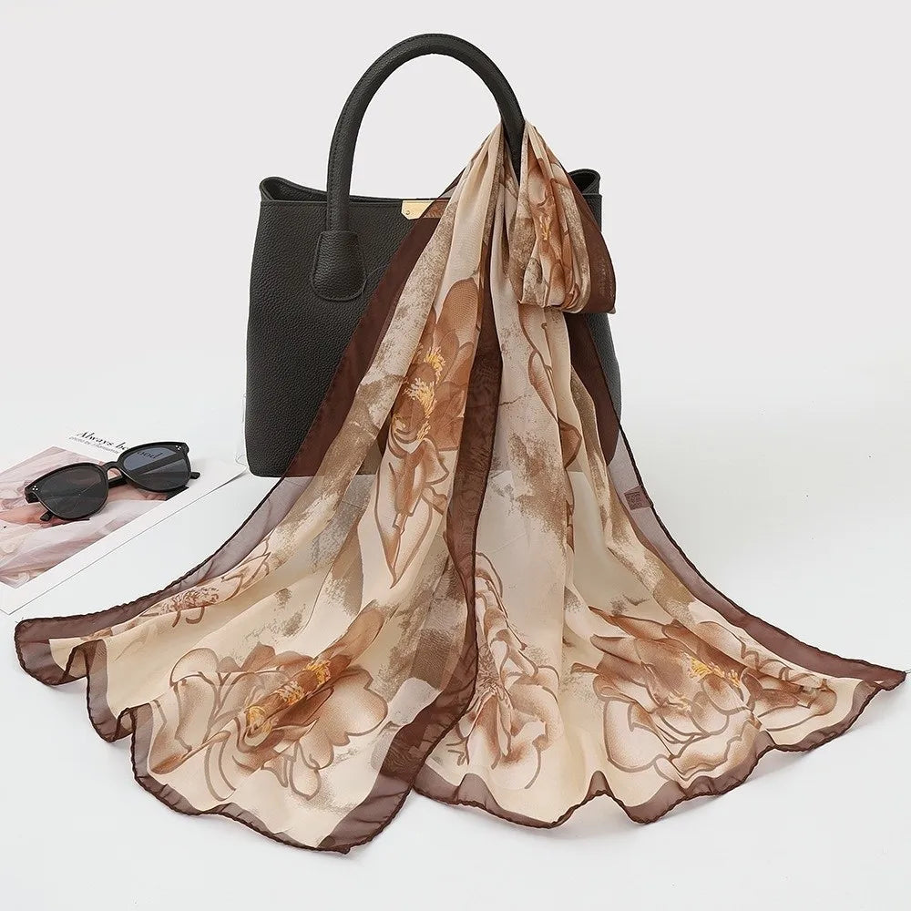 Chiffon Floral Lotus Scarf – Lightweight Beach & Travel Shawl