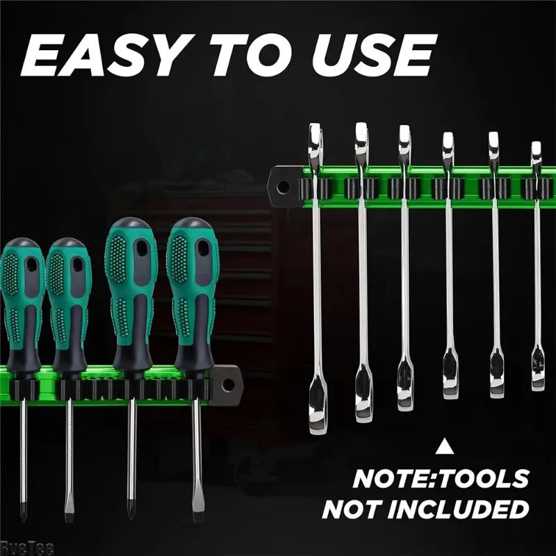 12-Slot Magnetic Aluminum Rail Tool Organizer | Wall Mount