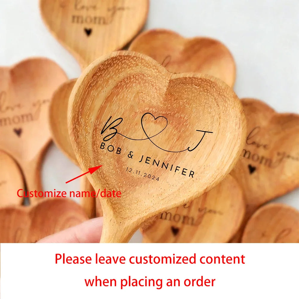 Personalized Heart Wooden Spoon | Wedding & Bridal Shower Favor Personalized Wedding Favor Peaceful Pleasures Health and Wellness custom 1pcs 28.5x6cm
